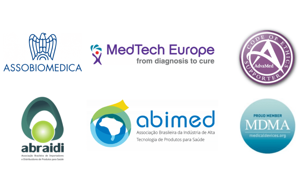 Orthofix global regulatory compliance certification logos including ISO 13485 and EcoVadis